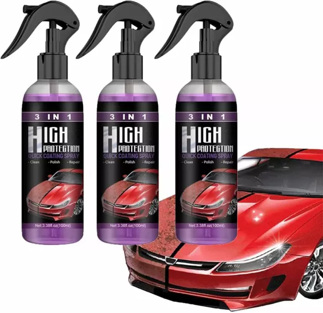 3x 3 in 1 Free High Protection Quick Car Ceramic Coating Spray Hydrophobic  100ML