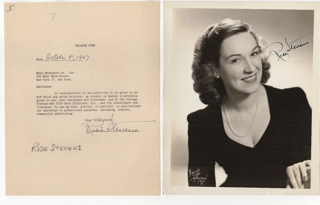 Lot 2 Rise Stevens signed items Metropolitan Opera Singer Mezzo Soprano