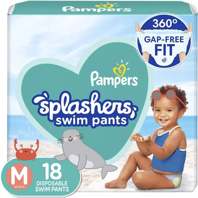 Pampers Splashers Swim Diapers Disposable Pants Medium (20-33 lb) 18 Ct