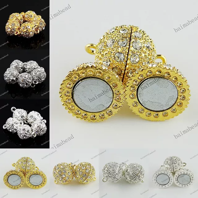 Clear Czech Crystal Silver Gold Round Ball Magnetic Clasp Beads For Bracelet DIY 3