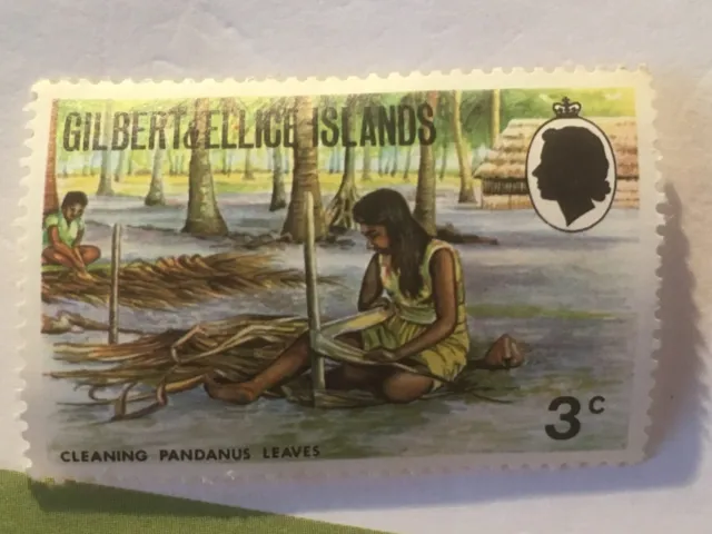 Gilbert and Ellica Islands 3c Stamp 1976 Cleaning Pandanus Leaves