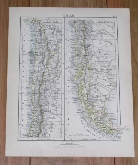 1906 Original Vintage Map Of Chile And Argentina / South America