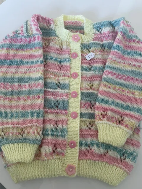 Girls Pink Multi Hand Knitted Cardigan - Age 3 Years