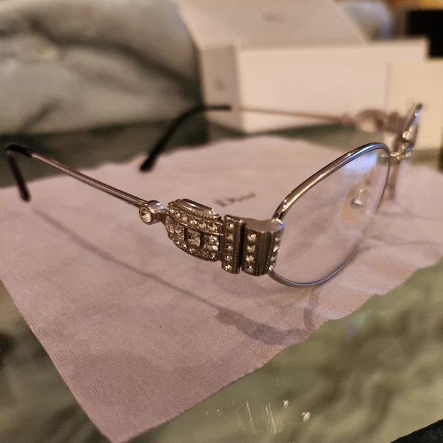 Christian Dior Eyeglasses Silver Metal Frame CRYSTALS Italy Elegant NEW w Boxes