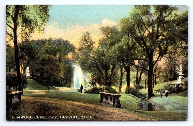 Postcard Elmwood Cemetery, Detroit Michigan MI c.1910s