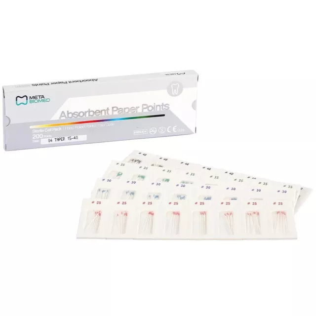 Meta Biomed Endo Absorbent Paper Points 0.04 Taper All Sizes Cell Pack Box/200