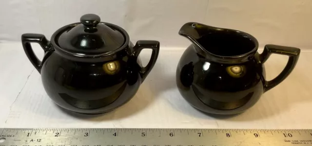 Vintage Liptons Tea Hall Pottery Black Sugar Bowl w/ Lid & Creamer Set EUC