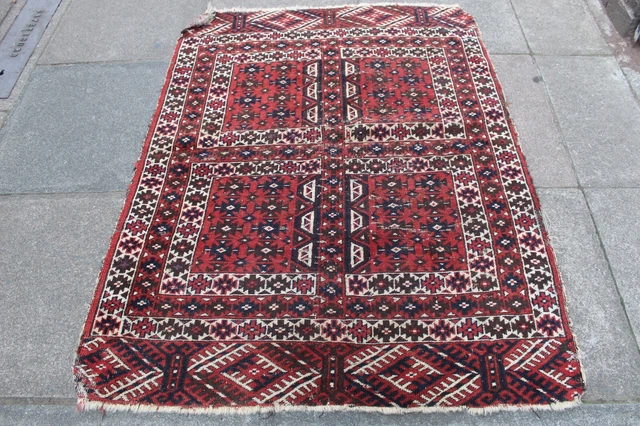 ANCIEN WORN MAIN Fabriqué Traditionnel Oriental Laine Blanc Red Tapis