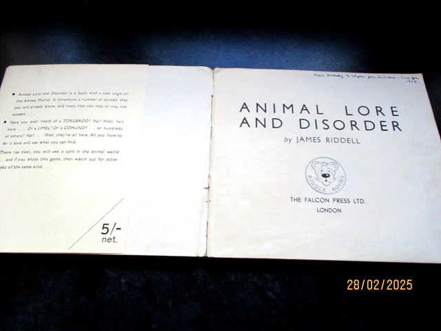 James Riddly Books ANIMAL LORE & Disorder 1950s Vintage Children's Riddle Book James ...