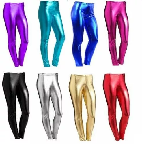 LADIES FOIL SHINY leggings Disco Dance American Stretch PVC Wet 80s Look  $10.83 - PicClick