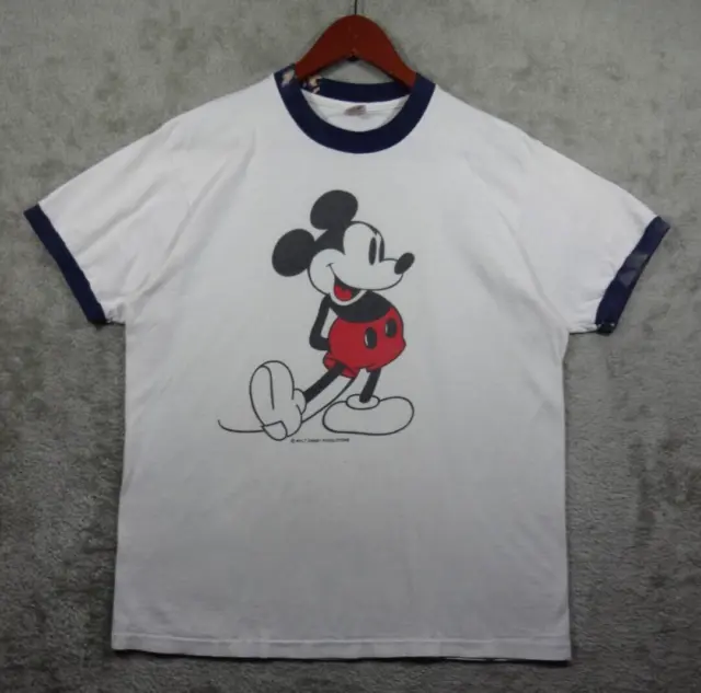 Vintage Disney Mickey Mouse Ringer T-Shirt Size XL White Made in USA 80s