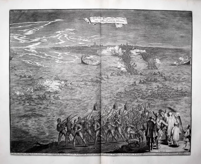 Schouwen-Duiveland Hollande Zélande Nederland Naval Battle Gravure sur Cuivre