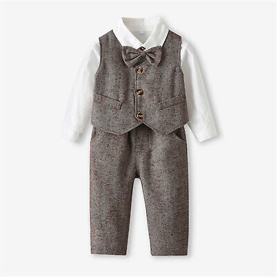 Toddler Kids Baby Boys Outfits Set 3pcs Gentleman Suit Shirt & Pants & Vest