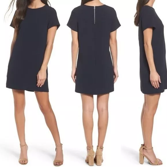 Nordstrom Felicity & Coco Black Crepe Shift Dress Zip Short SS XS $88 NWT!