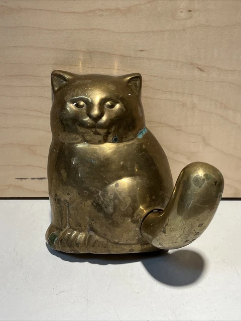 Vintage Fat Brass Cat Wall Decor Tail Coat Hanger