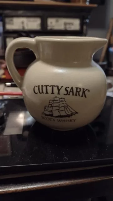 CUTTY SARK SCOTS WHISKY Water Pitcher Jug WHhiskey 4.5” Cream Flecked Bar Pub