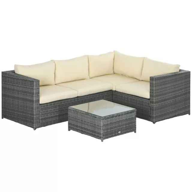 Outsunny 3Pcs Rattan Corner Sofa Set Coffee Table Garden Furniture  w/ Cushion