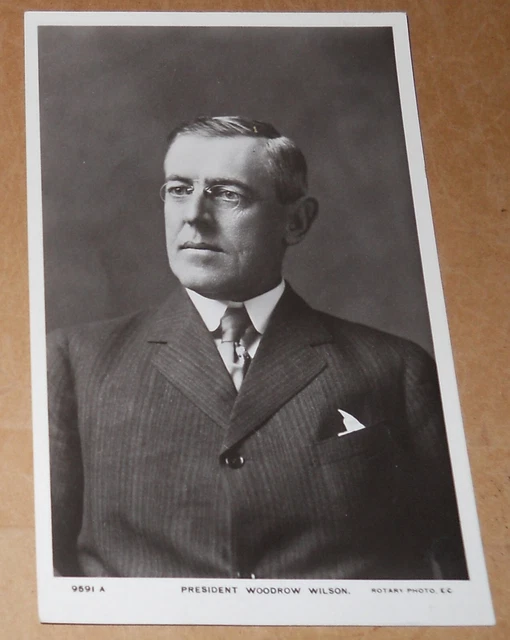VINTAGE PRESIDENT WOODROW Wilson Real Photo Rppc Postcard Portrait E1