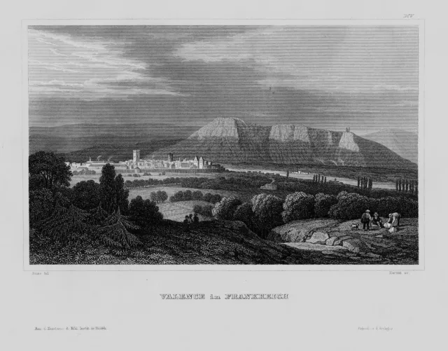 1840 - Valence Vista Drome Rhone Fiume Francia Originale Incisione Acciaio