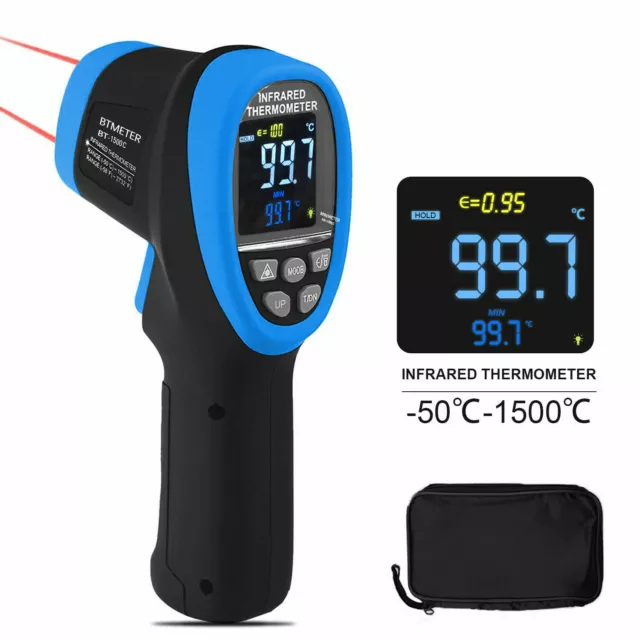 Infrarot Thermometer Pyrometer Digital LCD Laser Temperaturmessgerät IR 1500℃