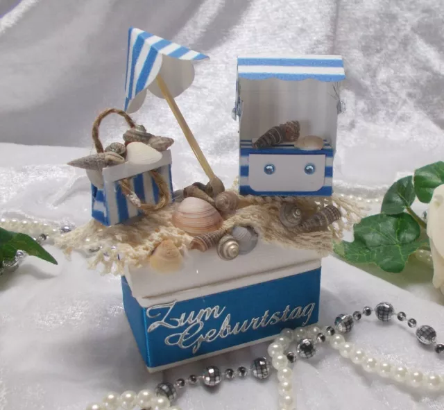 GESCHENKBOX GELDGESCHENK STRANDKORB Gutscheinbox zum Geburtstag BLAU