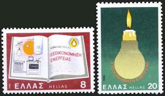 Greece 1980 MNH 2v, Save Energy, Electricity, Bulb, Environment  [Ae]