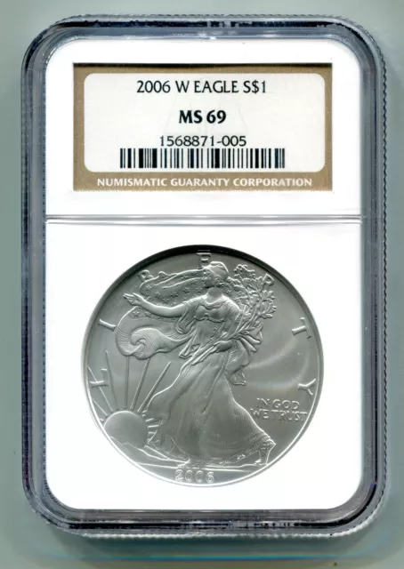 2006 W American Silver Eagle Burnished Unc Ngc Ms69 Brown Label Nice Coin