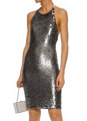 New $560 ALICE AND OLIVIA MARNIE SEQUIN HALTR COCTAIL DRESS 6