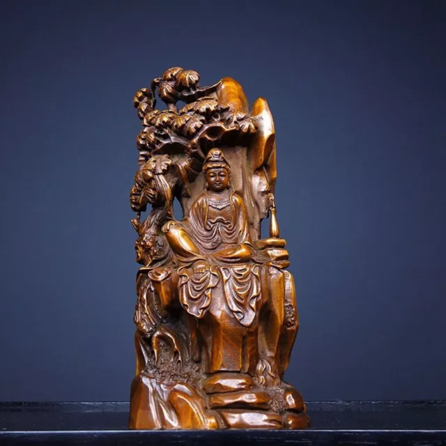 Chinese Natural Boxwood Hand carved Exquisite Guanyin Statue 12605