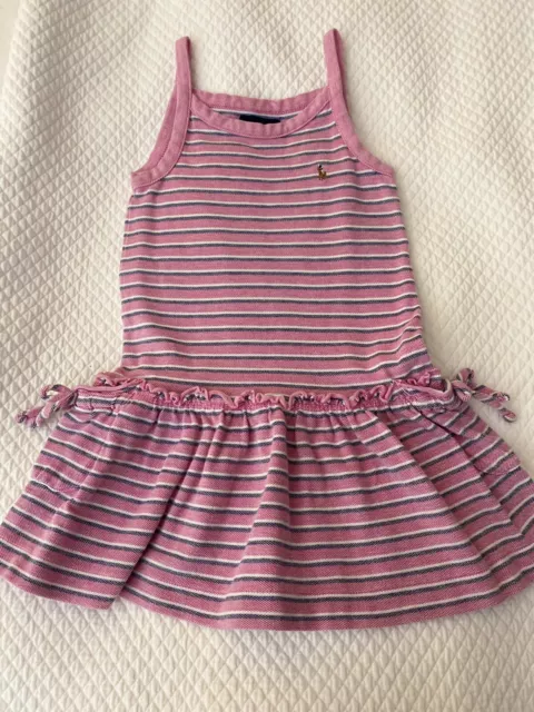 Ralph Lauren Girls Dress Size 5 Pink White Black Striped Ruffled Bottom