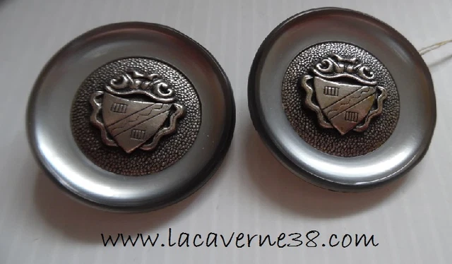 Lot de 2 boutons ancien métal et résine diam 30mm collection écusson