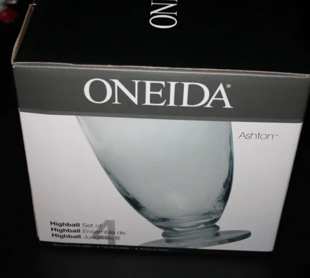 New Oneida Glass Lot 4 pc Ashton Smoke Highball Glasses Beverages -BKK ^