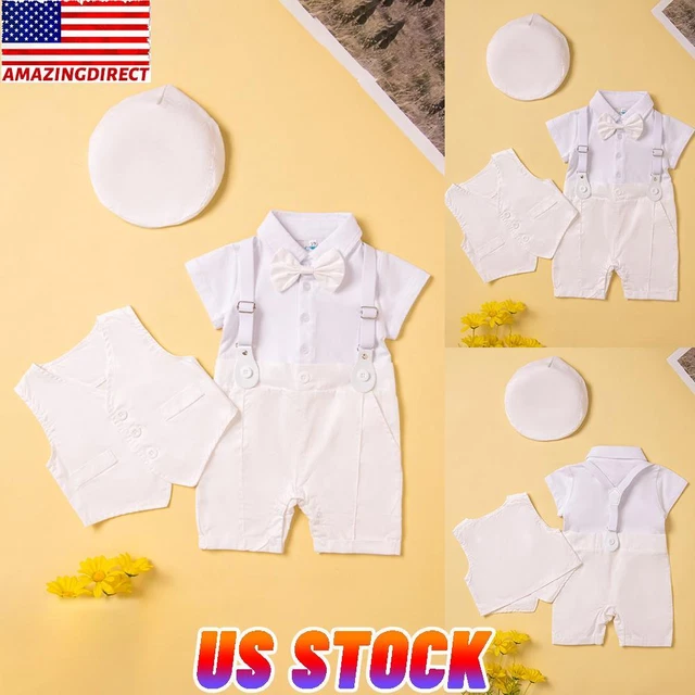 Newborn Baby Boys Gentlemen Short Sleeve Outfits Romper Vest Blazer Hats 3PCS US