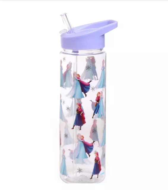 Disney Frozen Water Bottle Flip Top Straw 700ml Elsa Anna - Free P&P Brand New