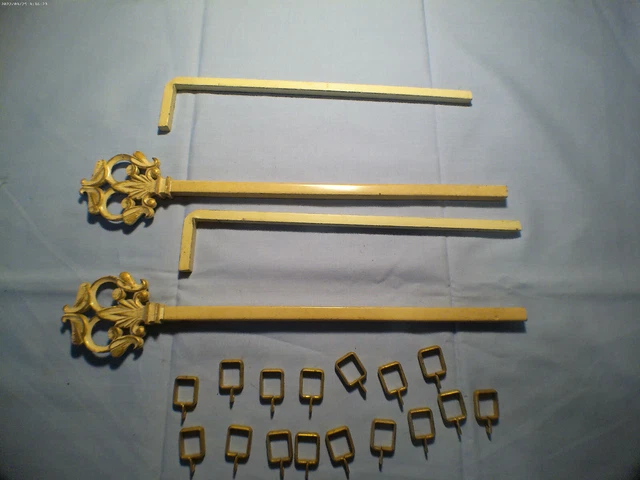 2 Antique Ornate Swing Out Sliding Curtain Rods With Curtain Clips Art Deco 4