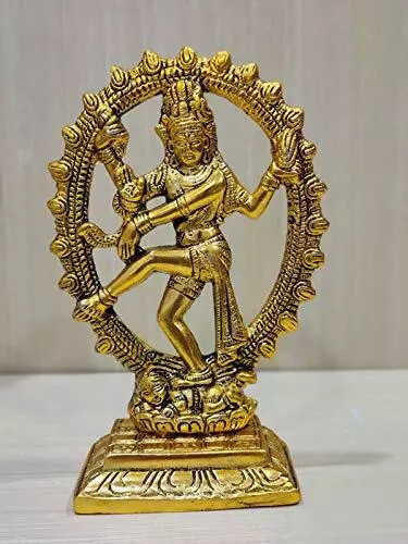 Metal Shiva Idol Natraj Statue Gold Plated Dancing Shiva Deccoration Showpiece