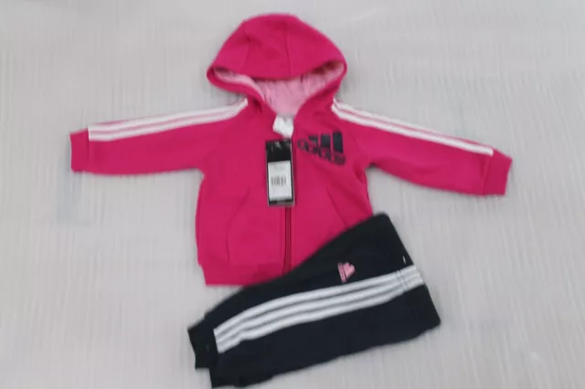 Infants Girl's Adidas Original Full Hooded Pink Blue Tracksuit