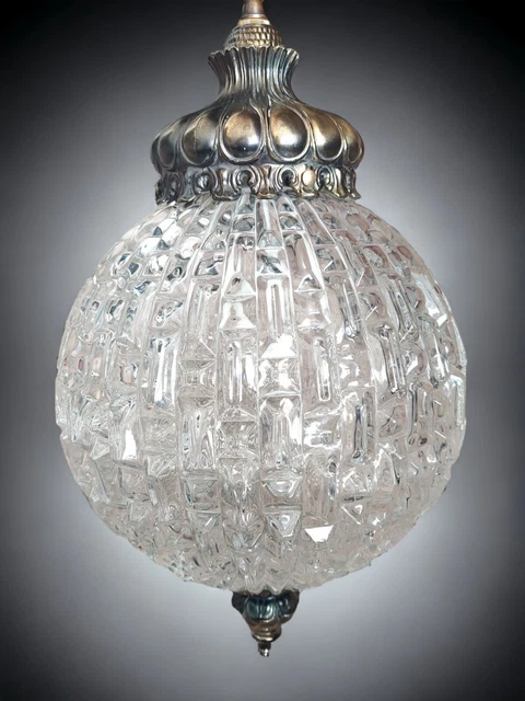 Vintage Clear Hanging Swag Lamp Light 60-70s Prism Glass Falkenstein Re-wired