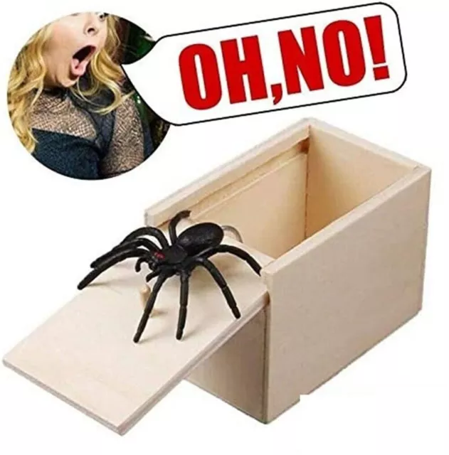 Wooden Prank Spider Scare Box Hidden in Case Trick Play Joke Scarebox Gag Toy