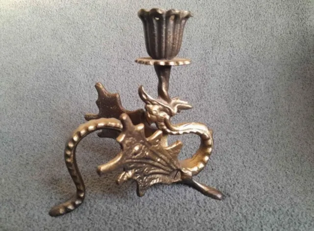 Rare Gorgeous Antique Gothic Art Deco Solid Brass Dragon Candleholder!