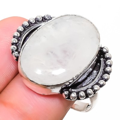 Artigianale Arcobaleno Pietra Di Luna Gemma Artigianale 925 Sterling Argento 