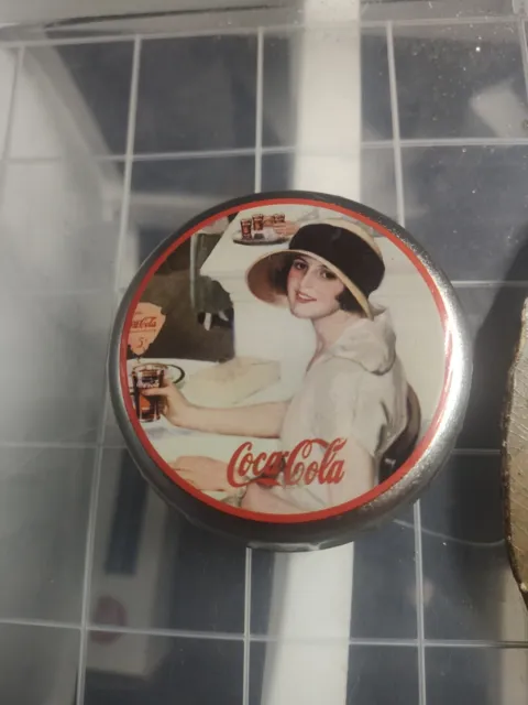 Coca Cola Tin Container Box Round 1990 Antique Drink Coke Advertising 3"