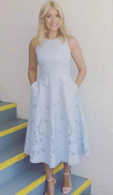 Ted Baker Mint Dress Floral Jaquard Lace Burnout Fit Flare Midi Occasion 3 UK 12