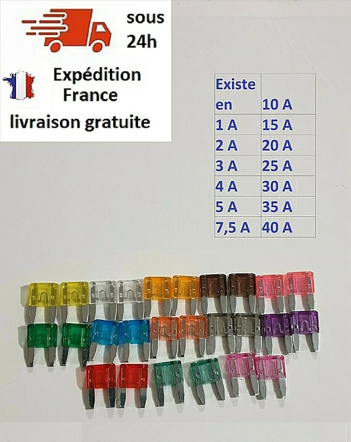 Mini Fusible Voiture Auto Moto 1A 2A 3A 4A 5A 7,5A, 10, 15, 20, 25, 30, 35, 40 A