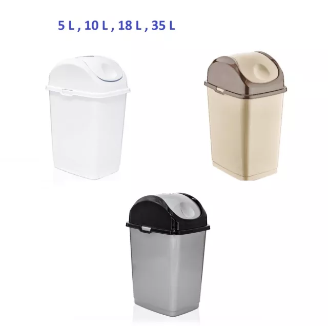 Plastic Swing Top Bin Waste 5L 10L 18L 25L 35L Rubbish Dustbin Home Office