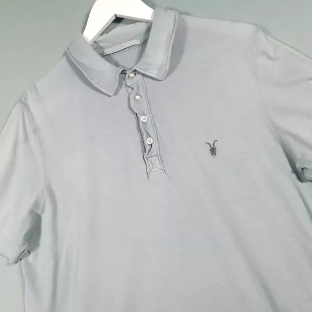 AllSaints Polo T Shirt Mens Large Grey Spitafield Fleet Jersey Top Preloved