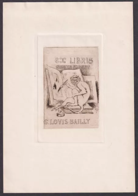 Exlibris Berthe Forget Singe Ape Singe Livre Bookplate E. Lovis Bailly Radierung