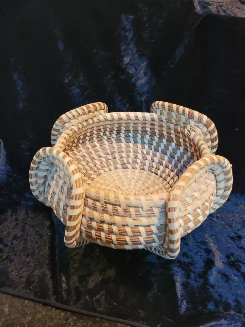 Large South Carolina Sweetgrass Elephant Ear Bowl Basket, Signed