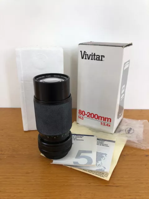 VIVITAR 80-200mm f4 Macro Zoom Lens to fit Canon FD Mount Cameras *EXC* *BOXED*