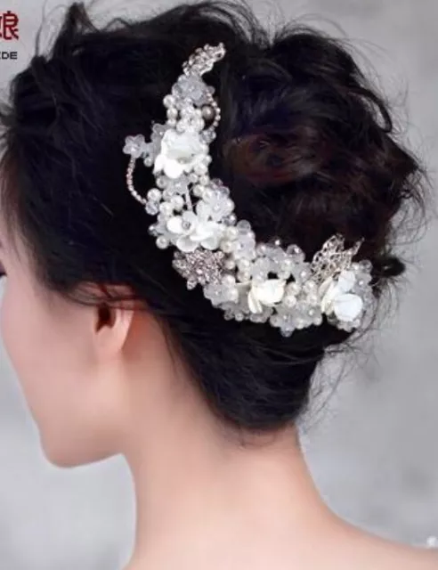 Damas de honor blanca novia estilo vintage cristal perla lateral vid deslizable cabello tiara